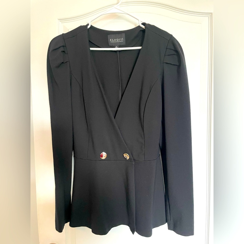 Feminine, fitted waist, two button, balloon sleeve blazer